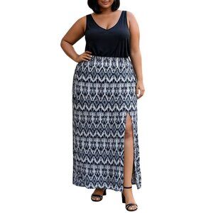 Faded Glory Plus Size XL (16-18) Dress Maxi Double V-Neck Sleeveless Side Split